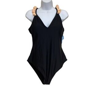 Cupshe Black and Tan Bodysuit One Piece V-Neck